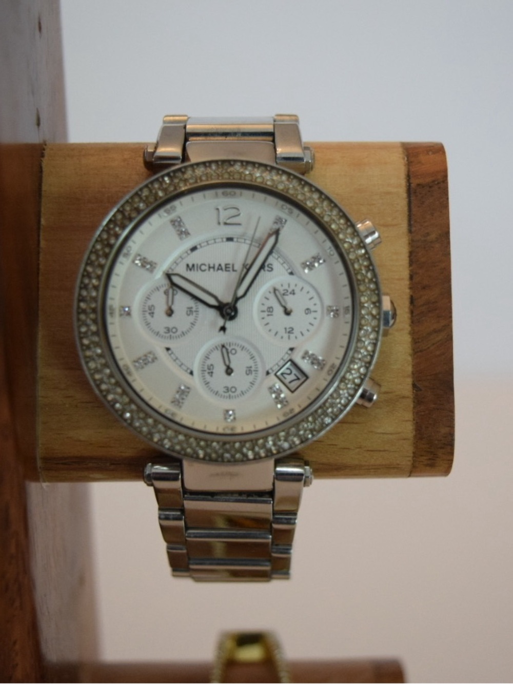 Michael Kors Silver and White Crystal-Accent Chronograph Watch